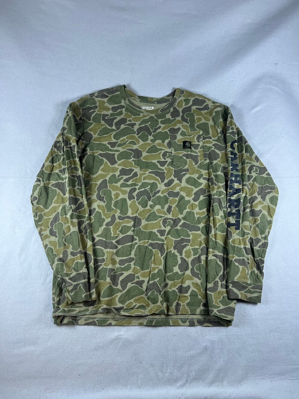 Carhartt T-Shirt Mens 3XLT Green Relaxed Fit Sleeve Graphic Print Duck Camo Tee